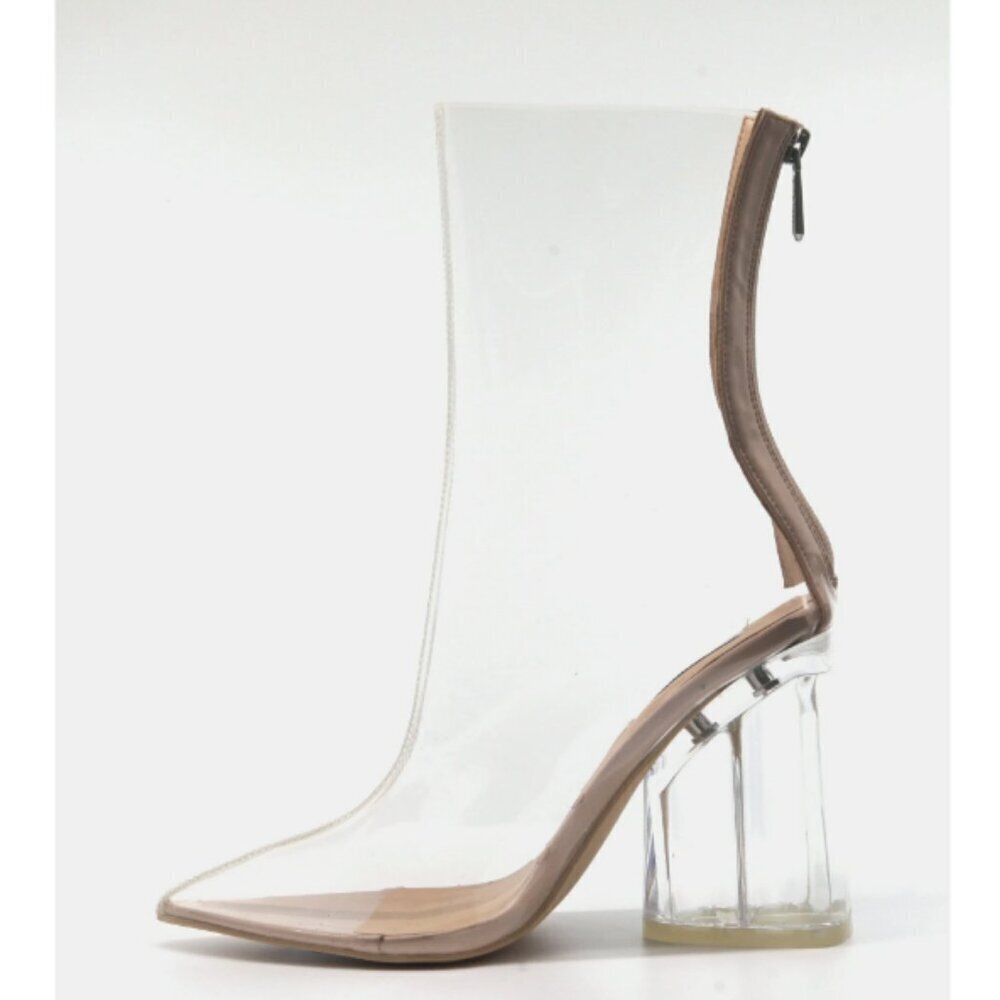 " Crystal  Clear " Perspex Lucite Clear Pointy Toe Chunky Heel (BRAND NEW !!!!!!